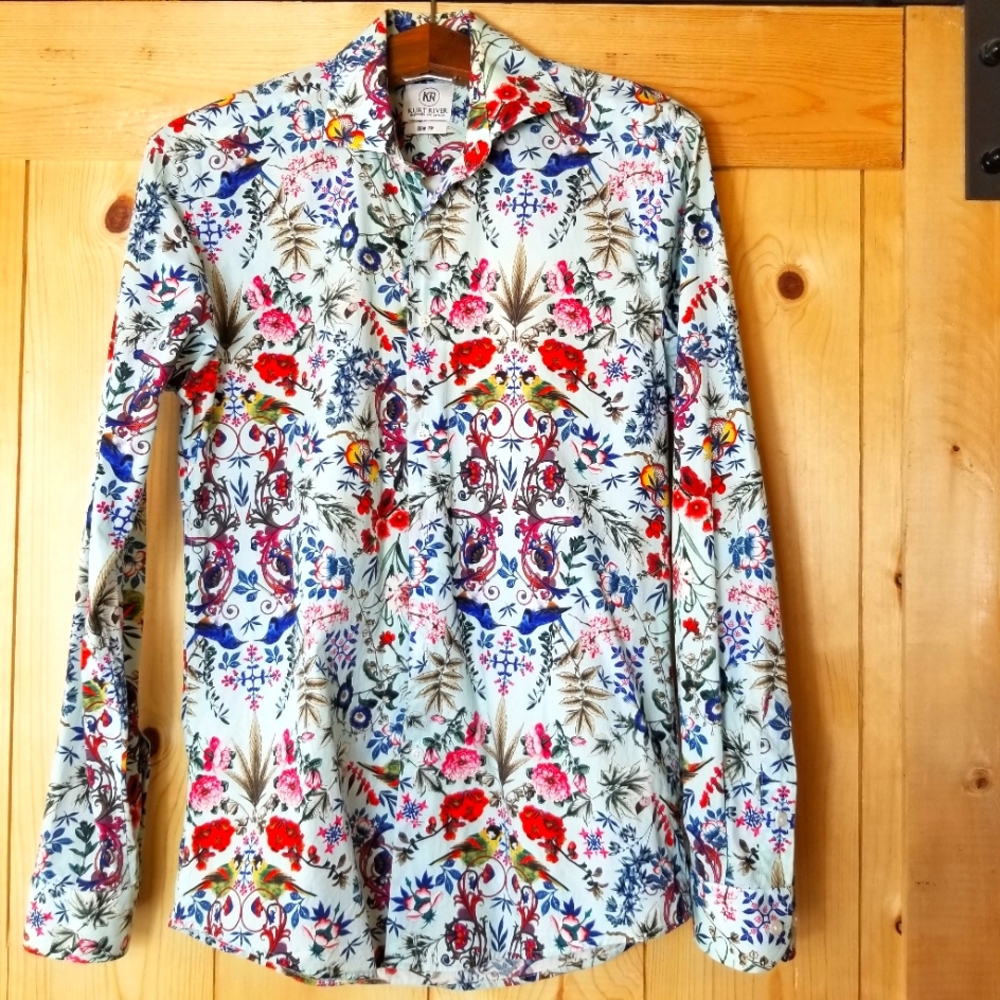Kurt River Lenox Spread Slim 100% Cotton Fit Floral Button Down Shirt